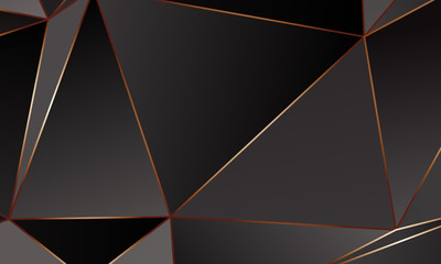 Black and grey Premium background with luxury polygonal pattern and gold triangle lines.