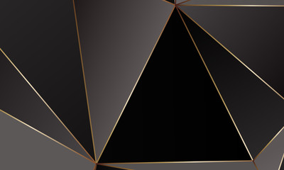 Black and grey Premium background with luxury polygonal pattern and gold triangle lines.