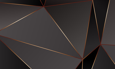 Black and grey Premium background with luxury polygonal pattern and gold triangle lines.