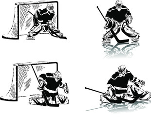 set of vector silhouettes ice hockey players