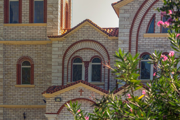 Obraz premium Part of the façade of the Orthodox Church of St. George near Asprovalta, Greece.