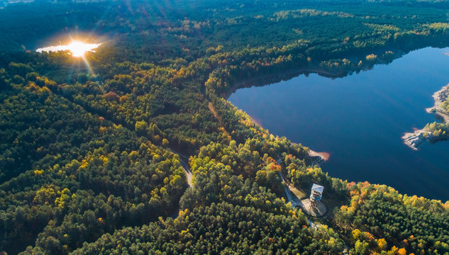 Fototapeta Łuk mużakowski - geo park - kopalnia babina - z lotu ptaka