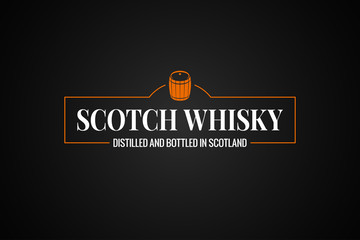 Scotch whisky banner. Whiskey barrel sign on black background