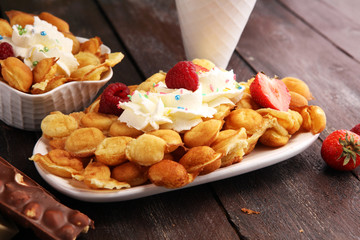 Hong Kong style egg waffle on wooden board. bubble waffle