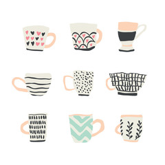 huge set with cups of coffee illustrations
