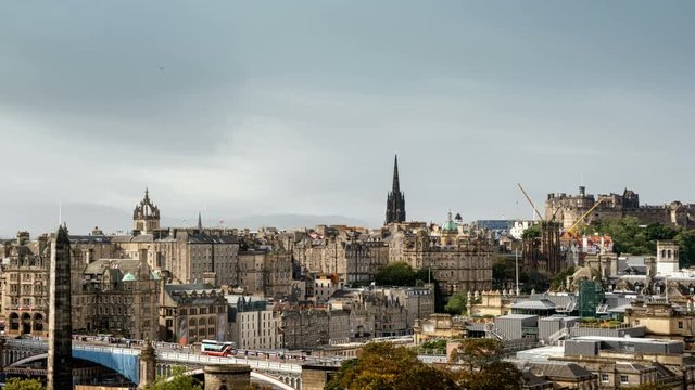 hyper lapse, Edinburgh skyline as seen from Calton Hill, Scotland, UK