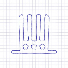 Obraz premium 4 july, independence day. hat icon. Hand drawn picture on paper sheet. Blue ink, outline sketch style. Doodle on checkered background