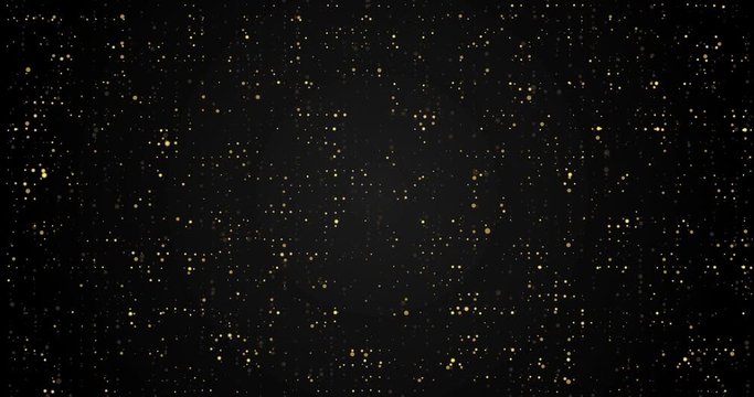 Dark black seamless looped background animation with yellow dust. Flickering abstract night sky. Shining of small dots in dark backdrop. Random wavy digital lights transition. Magic party wall banner