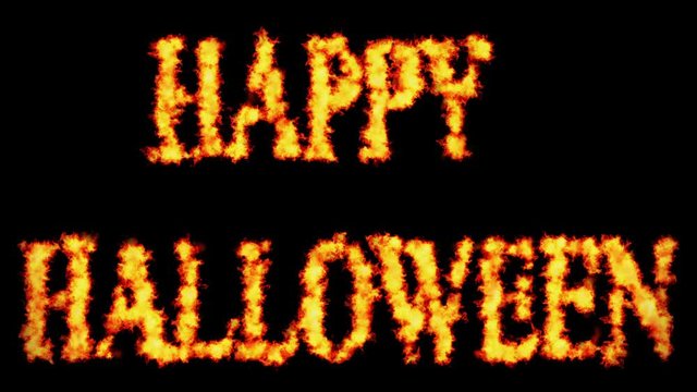 Happy Halloween text word concept burning on black background