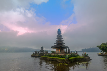 Pura Ulun Danu Bratan on Bratan lake, Bali, Indonesia. Water temple in Bali, Indonesia. Hindu temple, Indonesia