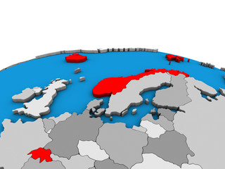 Obraz premium EFTA countries on political 3D globe.