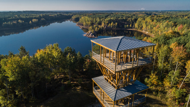 Fototapeta Łuk mużakowski - geo park - kopalnia babina - z lotu ptaka