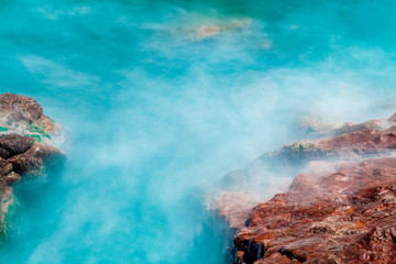 Rocks, waves and surf on the coastline shores and beach