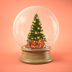 Christmas tree in snow ball 3D illustration