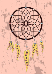 magic symbol Dreamcatcher with gemstones and feathers.