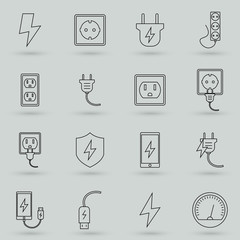 Simple Set of Surge Protector Related Vector Line Icons. Contains such Icons as American/European Socket, USB Charge, Child Protection and more. Flat design