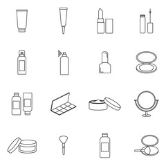 Fototapeta na wymiar Simple Set of Cosmetics Related Vector Line Icons. Contains such Icons as Cream Bottle, Lipstick, Makeup Brush and more. Flat design