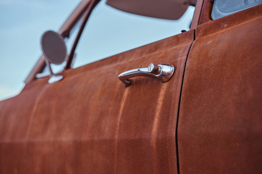 Close-up Photo Of A Restored Retro Car Door.