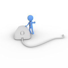 character sitting and using a mouse