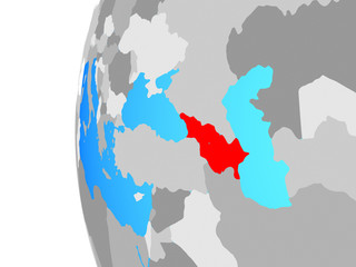 Caucasus region on blue political globe.