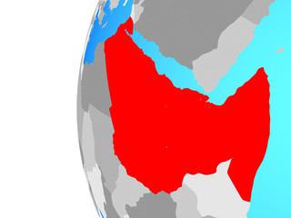 Fototapeta premium Northeast Africa on blue political globe.