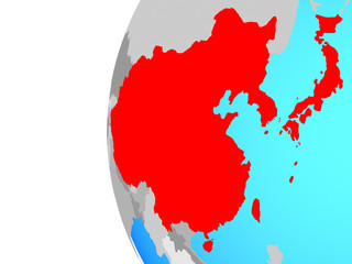 East Asia on blue political globe.