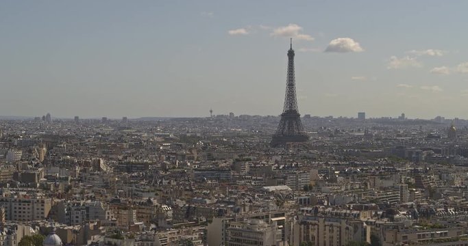France Paris Aerial v12 Flying around Eiffel Tower looking North 8/18