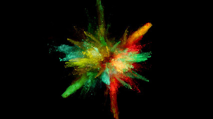 Multi-color powder explosion on black background