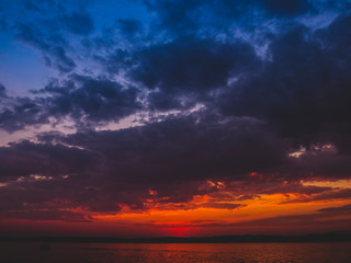 Red sunset on the lake