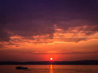 Red sunset on the lake