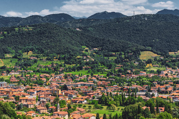 Fototapeta na wymiar View of town and mountains near Bergamo, Italy