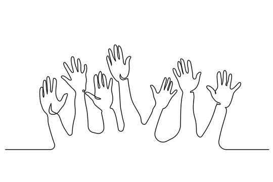 Continuous One Line Drawing. Abstract Hands Up. Vector Illustration