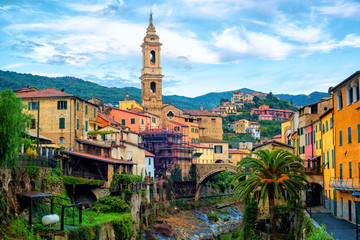 Dolcedo, picturesque medieval town in Liguria, Italy - obrazy, fototapety, plakaty