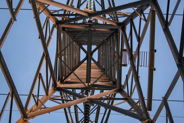 High Tension power pylon - symmetrical view from inside the tower