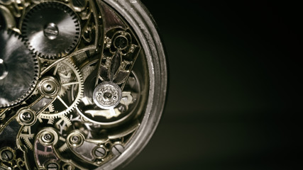 antique mechanical pocket watch, winter time and summer time concept, selective focus. - obrazy, fototapety, plakaty