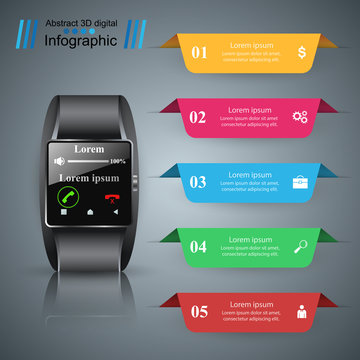 3d infographic design template and marketing icons. Smartwatch icon.