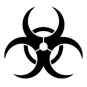 Biohazard caution sign. Symbol of hazard caused by biological microorganism, virus or toxin. Simple flat vector illustration in black