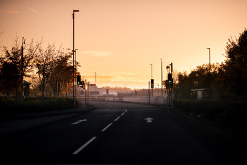 Fototapeta na wymiar Clear road in Sheffield at Sunrise