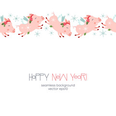 Cute jumping New year pigs semless horizontal pattern background farme