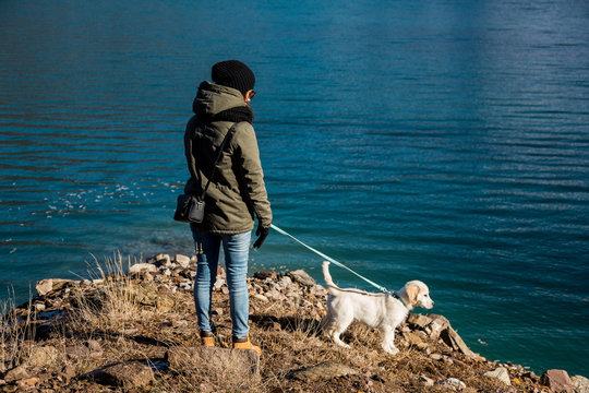 Woman with her dog outdoor
