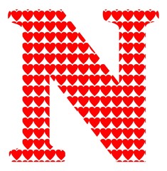 Uppercase letter N with a red heart pattern - 229266799