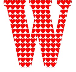 Uppercase letter W with a red heart pattern - 229266904