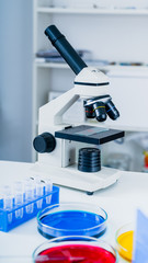 Laboratory microscope lens.modern microscopes in a lab..