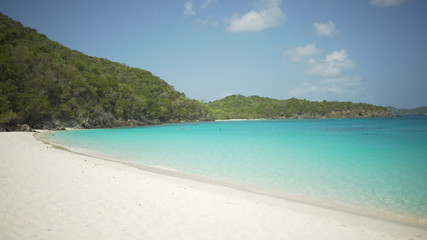 Fototapeta na wymiar Background Plate of Green hills around the white sandy Caribbean beach