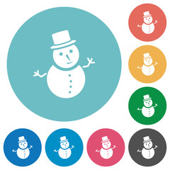Snowman flat round icons