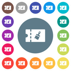 Paint shop discount coupon flat white icons on round color backgrounds