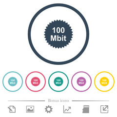 100 mbit guarantee sticker flat color icons in round outlines