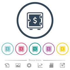 Dollar strong box flat color icons in round outlines