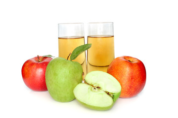 Glasses of apple juice isolated on white background
