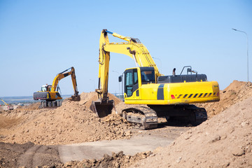 Obraz premium Close-up of a construction site excavator